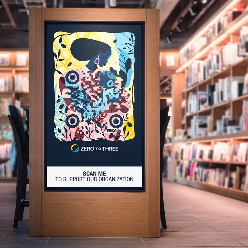 Zero to Three ArtQrCode® · Bookstore display for a non-profit